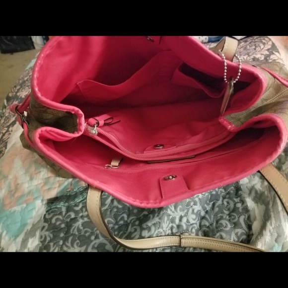 Coach signature khaki pink stripe tote - Picture 3 of 3